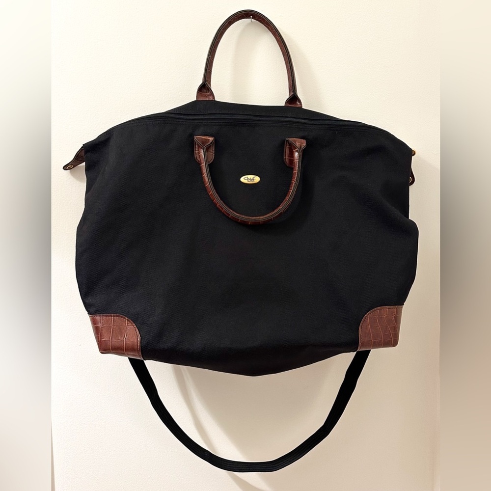 DVF Diane Von Furstenberg Weekender Travel Bag Oversized Black Brown Croc